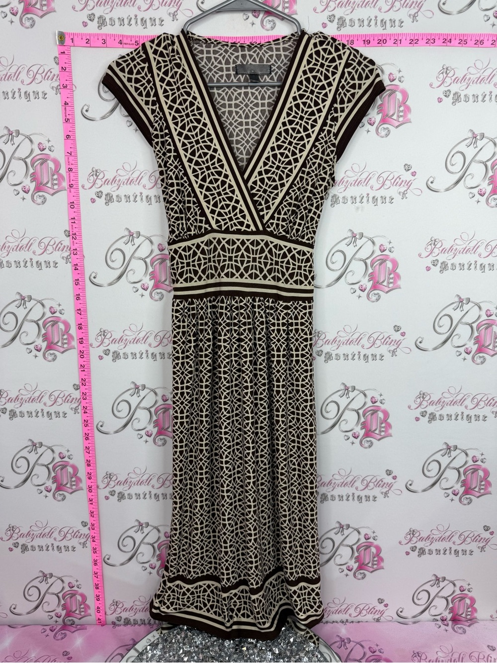 Dress tie up Elegant Black and Cream Patterned Wrap Dress